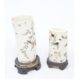 A Japanese ivory tusk section, with Shibayama type inlaid decoration in the form of birds and