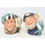 Assorted Royal Doulton character jugs, figures, commemorative and other ceramics, a blue glass