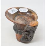 A carved horn libation type cup, 10 cm high Modern