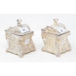 A pair of Rococo style silver plated tea caddies, 14 cm high (2) Modern