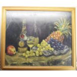 Continental school, 20th century, a still life of wine, grapes, a pineapple and an apple, oil on