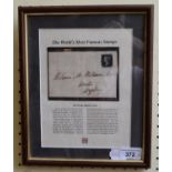 A penny black, on a cover, in a Westminster frame, with certificate (2)