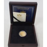 A Queen Elizabeth II Sapphire Jubilee gold proof £1 coin, boxed with certificate