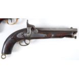 A 19th century percussion cap pistol, with a crown and VR below, stamped 1858 Enfield, 36 cm long