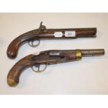 A 19th century percussion cap pistol, 32 cm long, and another, incomplete (2)
