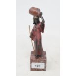 A painted bronze figure, in the form of a lady carrying water, on a marble base, 19 cm high Modern