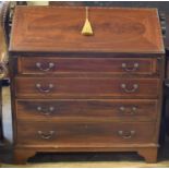 A George III style inlaid mahogany bureau, 91.5 cm wide