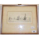 A William Lionel Wyllie (1851-1931) etching, of sailing vessels entering a port, signed in pencil 11