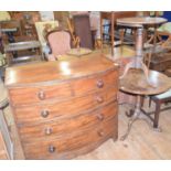 A Victorian mahogany bow front chest, of two short and three long drawers, on bracket feet, 105 cm