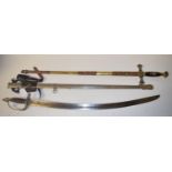A masonic style dress sword, and scabbard, a sword, with a brass guard, and a chrome scabbard (3)