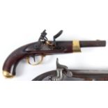 An early 19th century French flintlock service pistol, having a 20 cm long barrel, indistinct