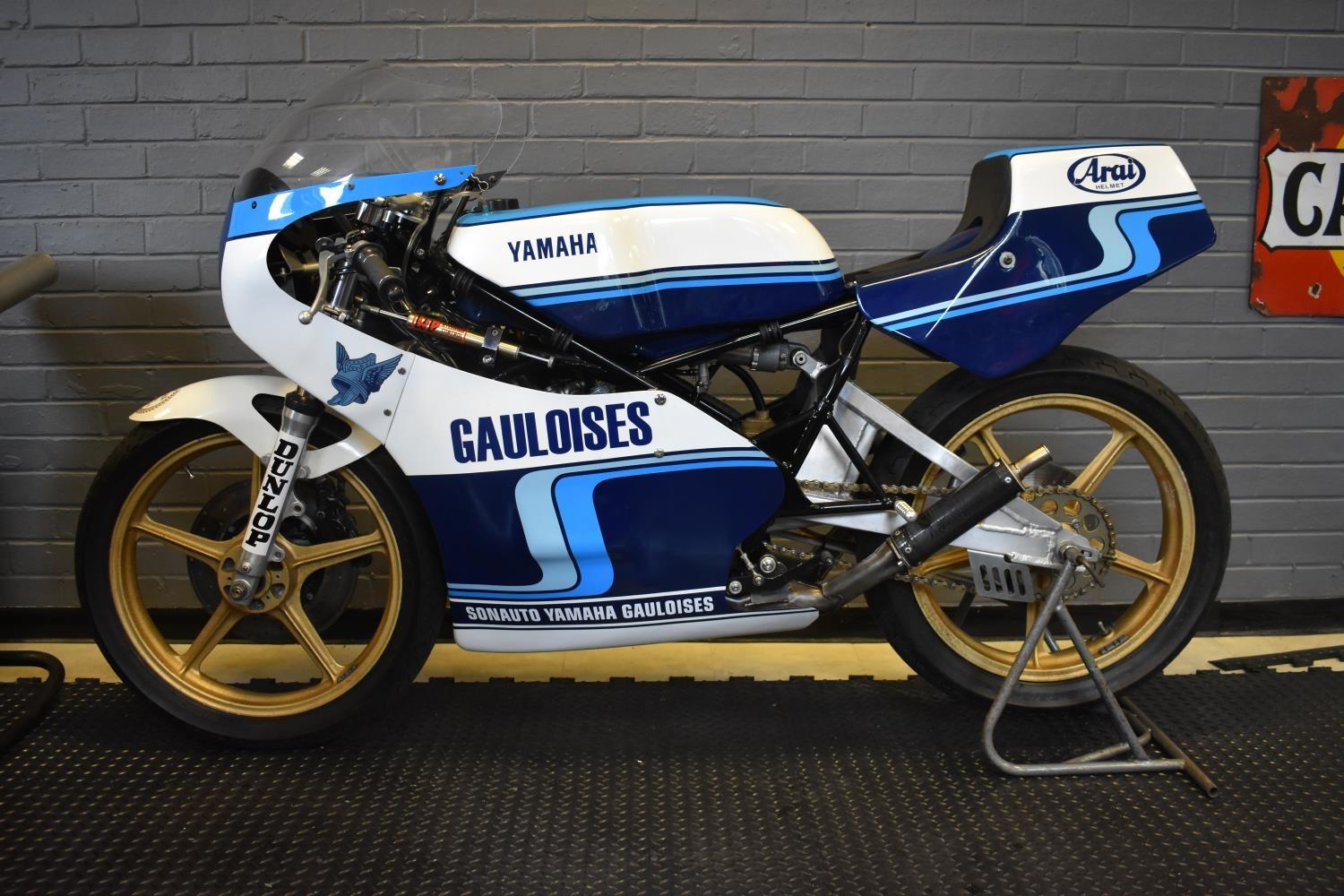 A 1985 Yamaha TZ250L racing motorcycle, unregistered, blue and white. Coming direct from a private - Image 2 of 6