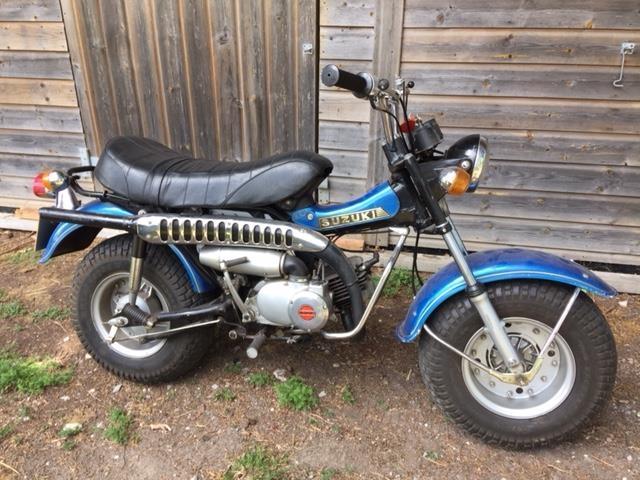 A 1981 Suzuki RV90, registration number UUB 301W, blue. This low mileage RV90 has seen little use in