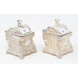 A pair of Rococo style silver plated tea caddies, 14 cm high (2) Modern