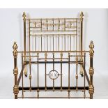 A Victorian brass bedstead, 140 cm wide See illustration Report GH Some of the finials are a bit