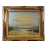 A Edmonson, looking out to sea from the dunes, oil on canvas, signed, 39 x 50 cm, and other pictures