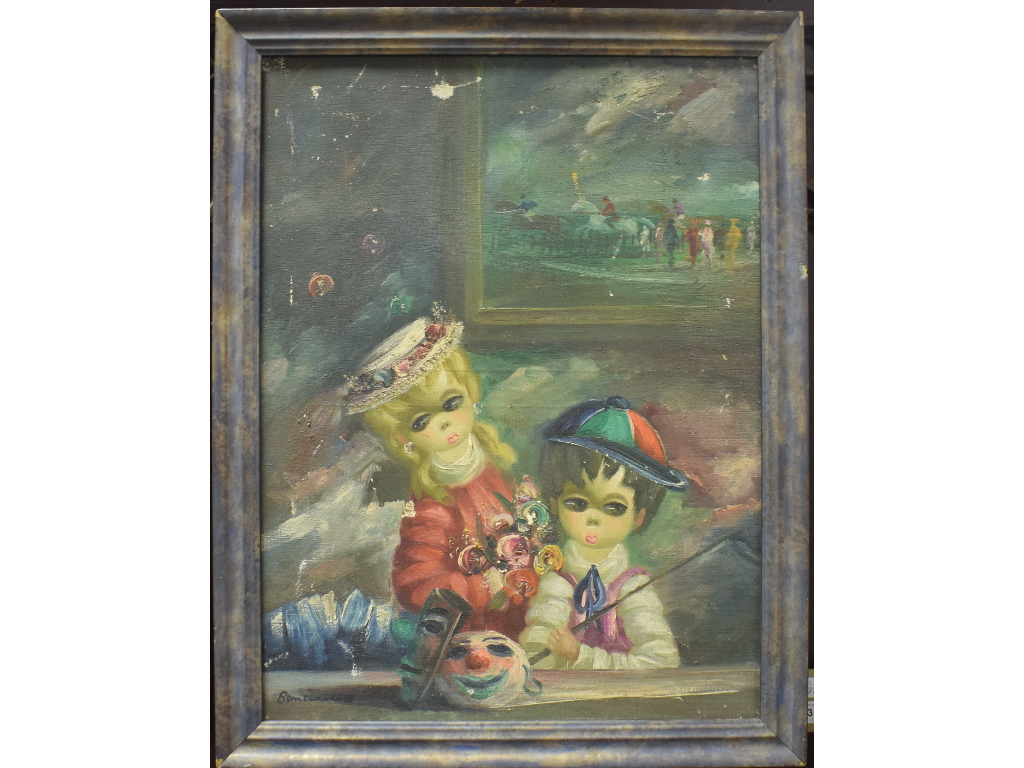 French school, late 20th century, Le Petit Jockey, oil on canvas, indistinctly signed, 59.5 x 45