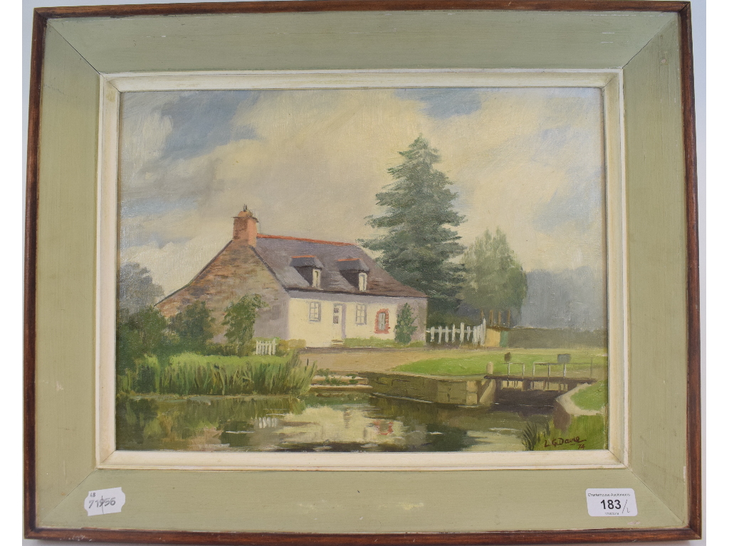 Leslie G Davie, Mill at Pont Rean, Brittany, oil on board, signed and dated '74, 29 x 59 cm and