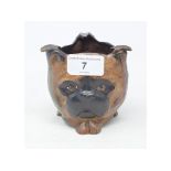 A three sided painted metal cat/dog/owl head ashtray, 9.5 cm high Modern reproduction piece. Good