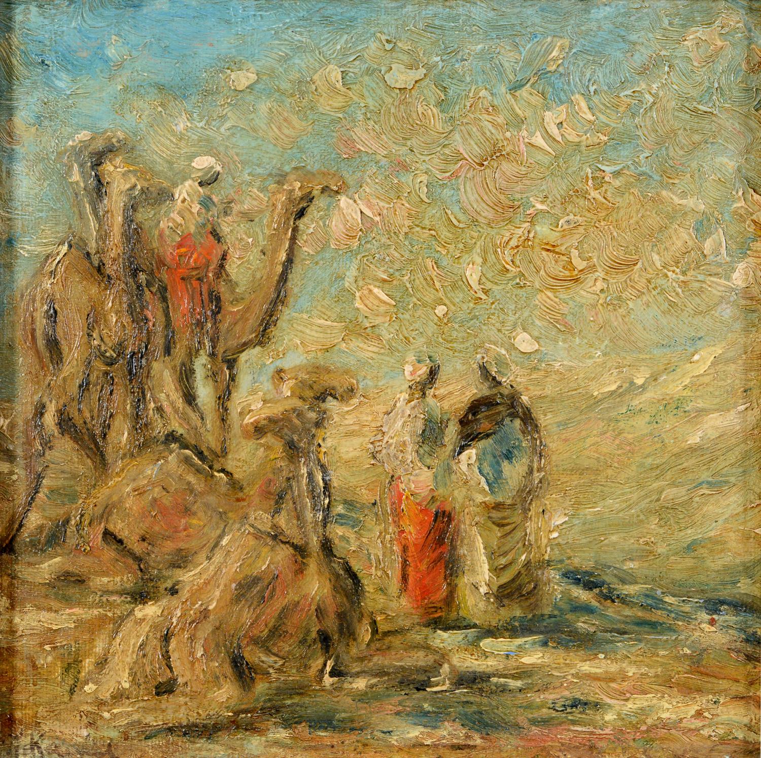 Youssef Kamel (Egyptian, 1891-1971), Camel Rest, oil on canvas board, signed, 25 cm square See