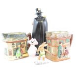 A Royal Doulton jug, Old Curiosity Shop, another, Oliver Twist, two Royal Doulton ICC Bunnykins