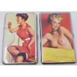 Two cigarette cases, decorated pin-up girls, 13 cm high (2) Modern