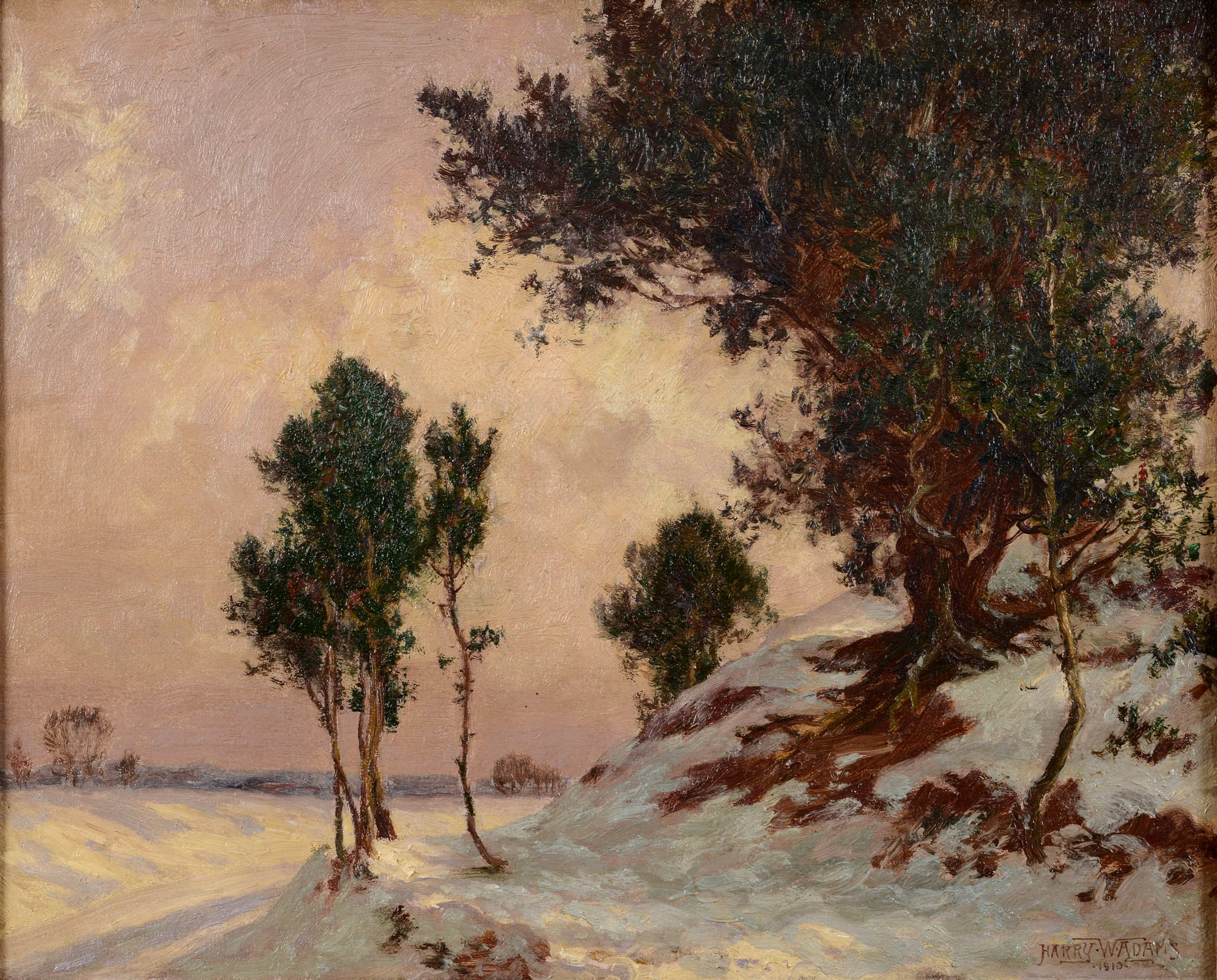 Harry William Adams, trees in winter, oil on canvas, signed and dated 1910, 39 x 49 cm See inside