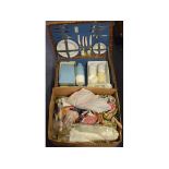 Assorted part dinner services, a wicker pic-nic set, textiles and other items (4 boxes)