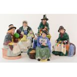 A Royal Doulton figure, The Mask Seller, HN2103, and four other Royal Doulton figures (5)