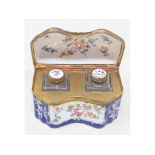 A 19th century enamel travelling ink set, with floral decoration, the gilt metal interior with an