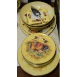 Nine Aynsley Orchard Gold plates, 21 cm diameter, a pair of bowls, 26 cm diameter, two oval meat