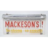 An illuminated chrome and perspex advertising sign, MACKESON'S! SO STRONG - SO SMOOTH, 54 cm wide, a