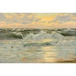 Patrick Von Kalckreuth (1892-1970), waves on the shore at sunset, oil on canvas, signed, 60 x 90