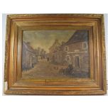French school, early 20th century, a French village scene, oil on canvas, indistinctly signed,