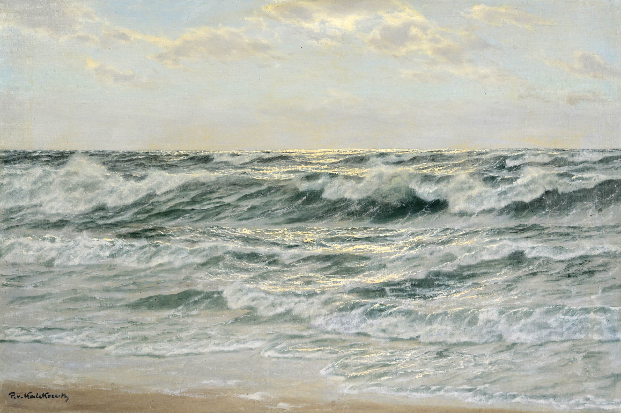 Patrick Von Kalckreuth (1892-1970), waves on the shore, oil on canvas, signed, 60 x 90 cm See