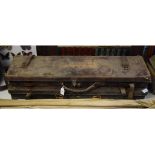 A leather shotgun motoring case, the lid inscribed Sir Lewis Cave No 2, 84 cm wide, and another (2)