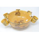 A Crown Devon hunting punch bowl, 31.5 cm diameter, with five punch cups, and a moulded glass
