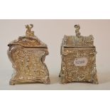 A pair of Rococo style silver plated tea caddies, 14 cm high (2) Modern