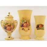 An Aynsley Orchard Gold pattern vase, 25 cm high, five other vases, two vases and covers, and a