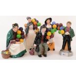 A Royal Doulton figure, Biddy Penny Farthing, HN1843, and four other Royal Doulton figures (5)