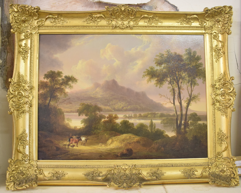 Attributed to Horatio McCulloch (1805-1867), a lake, with cattle, sheep and figures in the - Bild 2 aus 5