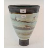 A Roger Cockram vase, of tapering form, decorated waves, 30 cm high Report by GH No visible damage