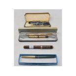 A Sheaffer fountain pen, a Conway Stewart two pen set, boxed, and three other pens