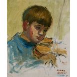 Isaac Israels (Dutch, 1865-1934), a portrait of a boy playing a violin, oil on canvas, signed,