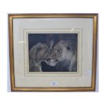 Alfred De Poncy, a lion and lioness, pastel, 21.5 x 27 cm