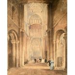 Joseph Nash, Durham Cathedral interior, with figures, watercolour, 36.5 x 29 cm See illustration