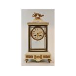 A late 19th century mantel clock, the 8 cm diameter enamel dial with Arabic numerals and floral