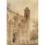 Frederick Nash (1782-1856), a view of Glastonbury Abbey, watercolour, 35 x 25 cm See illustration