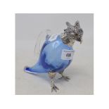 A novelty glass parrot decanter, with plated mounts, 16 cm high