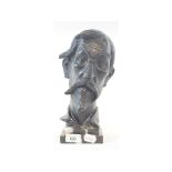 A painted terracotta study, of a gentleman's head, with moustache and beard, on a marble base, 29 cm